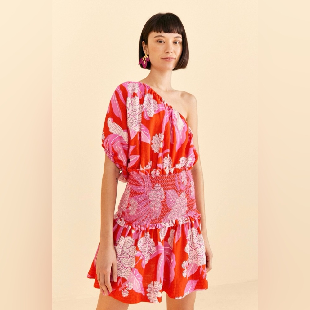 FARM RIO Red Dewdrop Floral Mini Dress Size Small